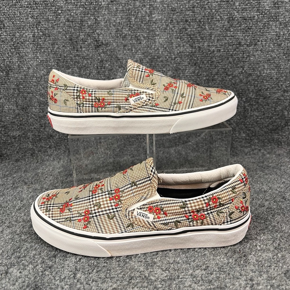 Vans Classic Slip-On Glen Plaid Floral Embroidery Sneakers Womens 7.5 Mens 6